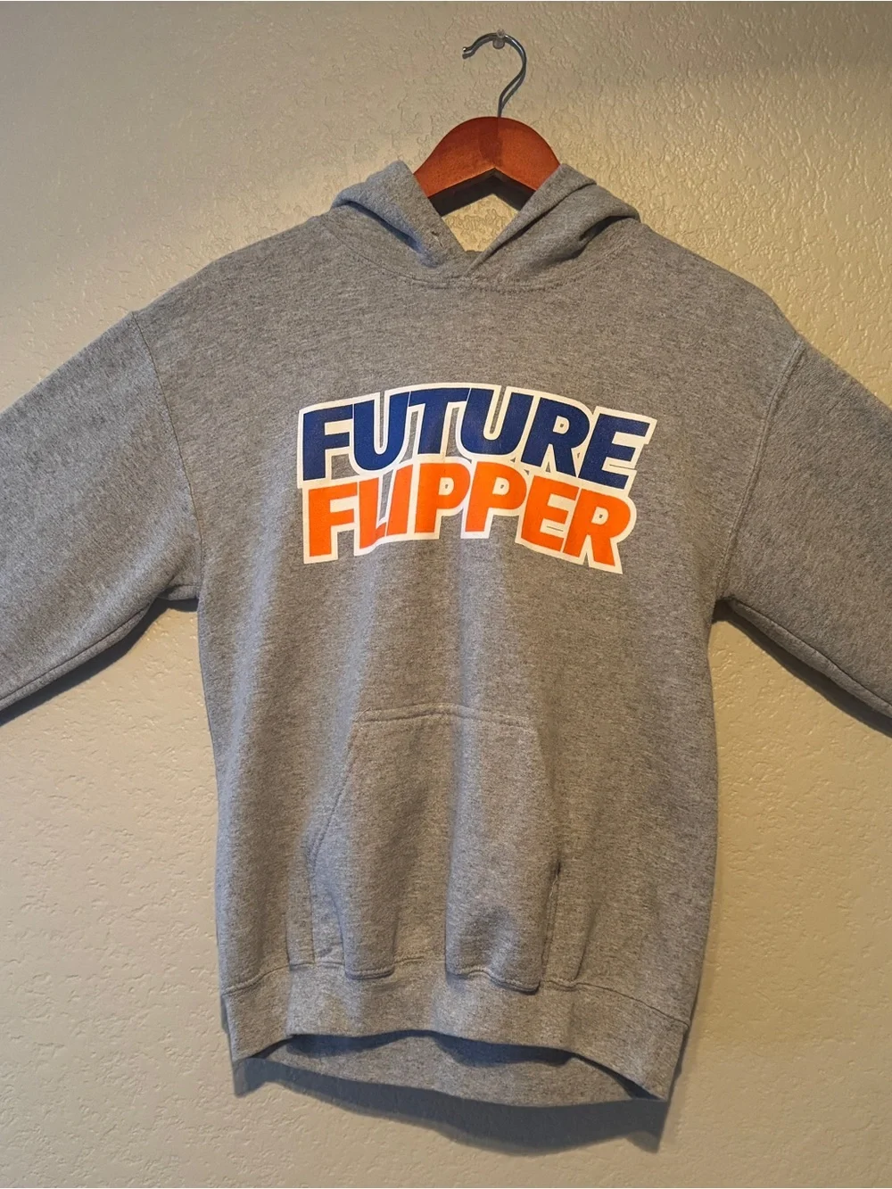 Gildan Gray Crewneck Sweatshirt with Blue and Orange 'Future Flipper' Graphic